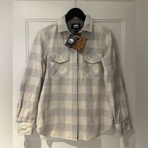 NWT Small Roots Park Plaid Soft Grey 100% Cotton Button-Up Flannel Shirt